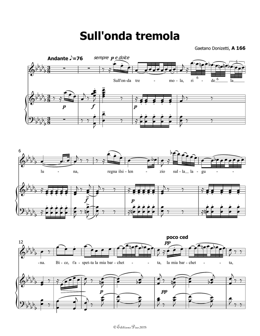 Sull'onda tremola, by Donizetti, in D flat Major Piano, Vocal scores gallery preview page 3