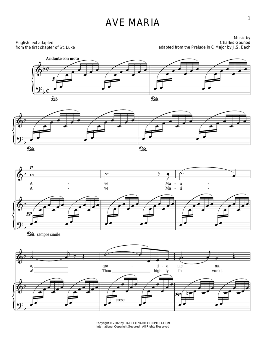 Ave Maria Piano, Vocal, Guitar scores gallery preview page 1
