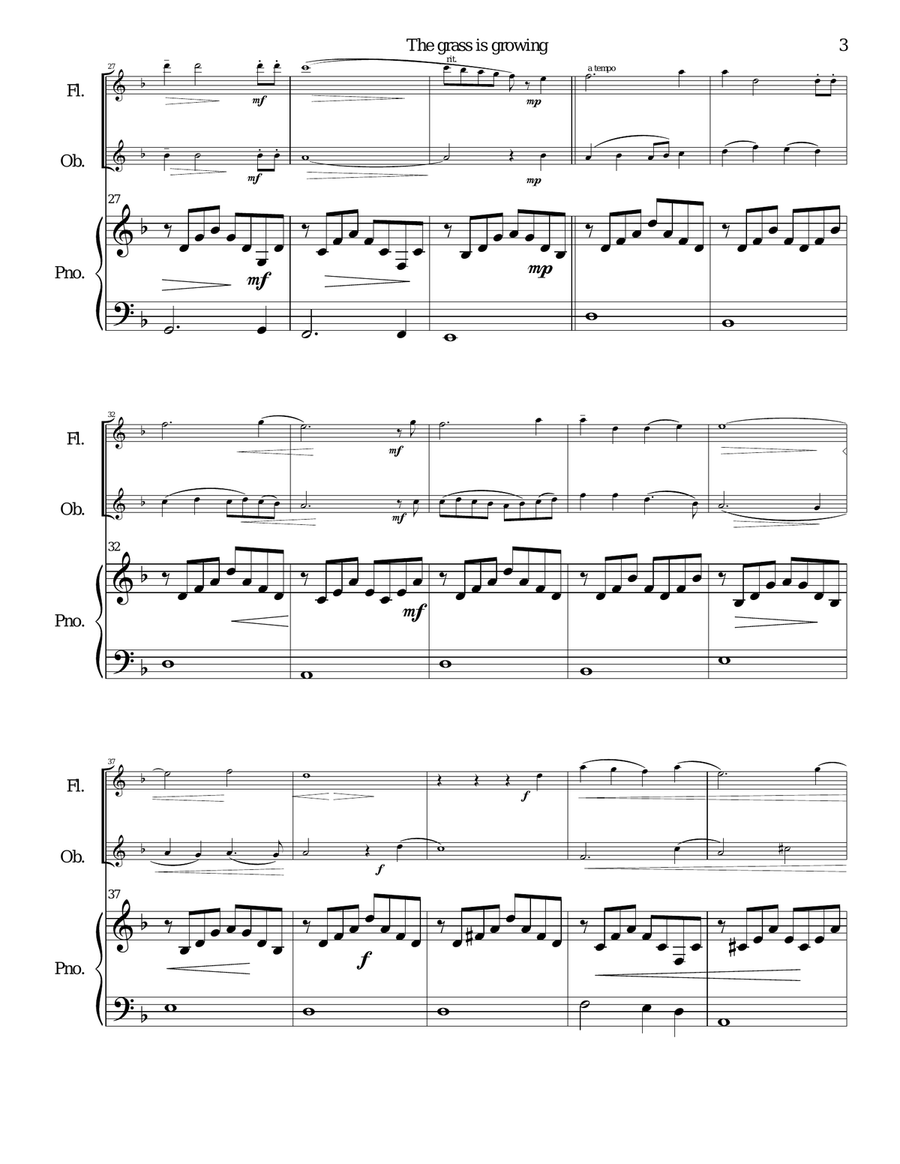 The Grass is growing in the field of ash for flute, oboe and piano Woodwind Duet scores gallery preview page 3