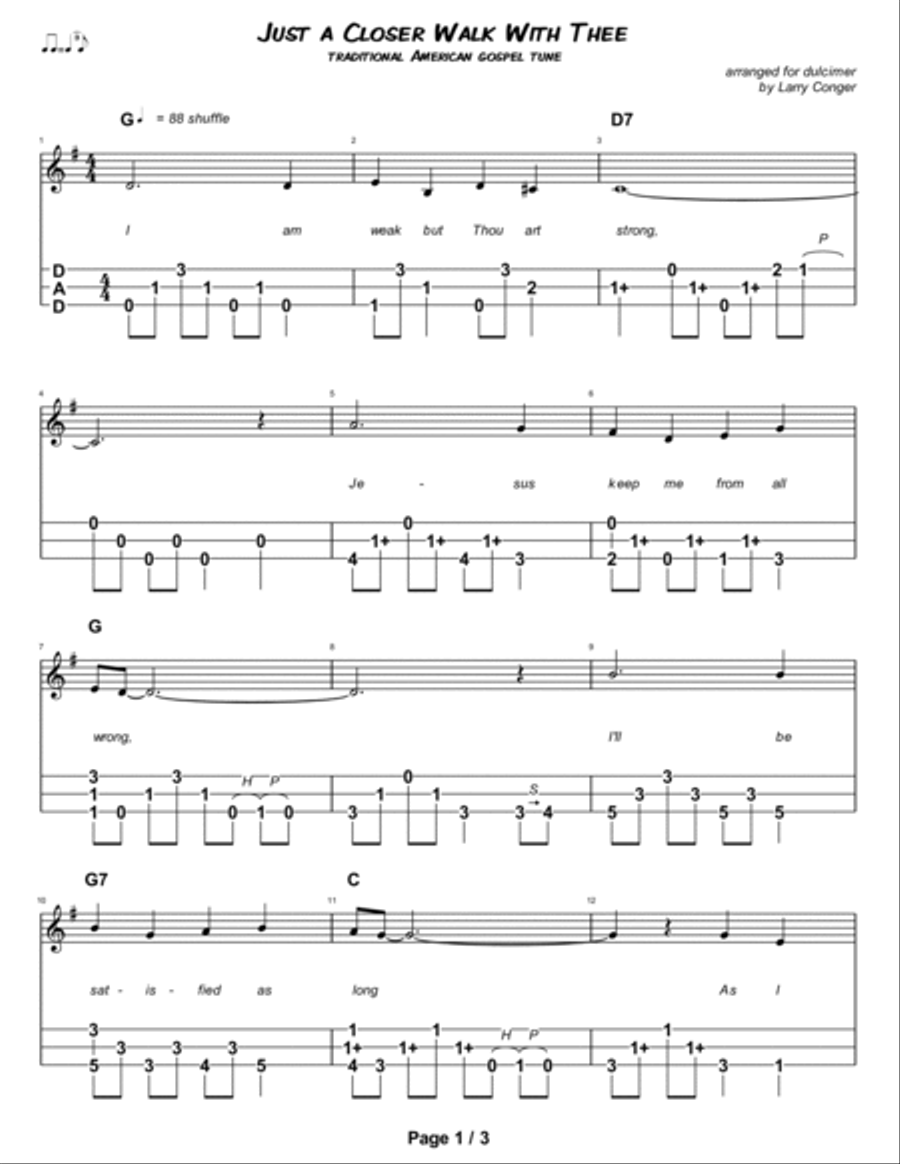 Just a Closer Walk With Thee Dulcimer scores gallery preview page 2