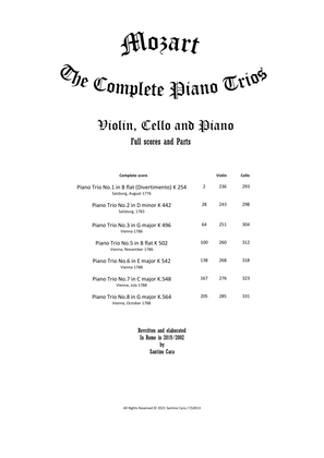 Mozart - Complete Piano Trios for Violin, Cello and Piano - Full Scores and Parts