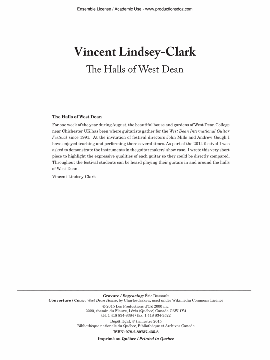 The Halls of West Dean Classical Guitar scores gallery preview page 1