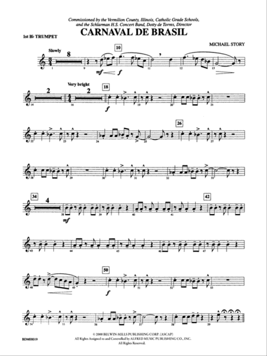 Carnaval de Brasil: 1st B-flat Trumpet Concert Band scores gallery preview page 1