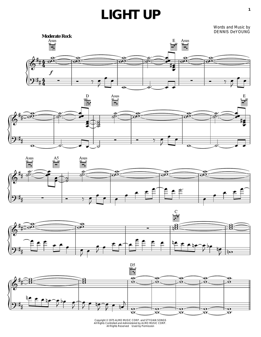 Light Up Piano, Vocal, Guitar scores gallery preview page 1