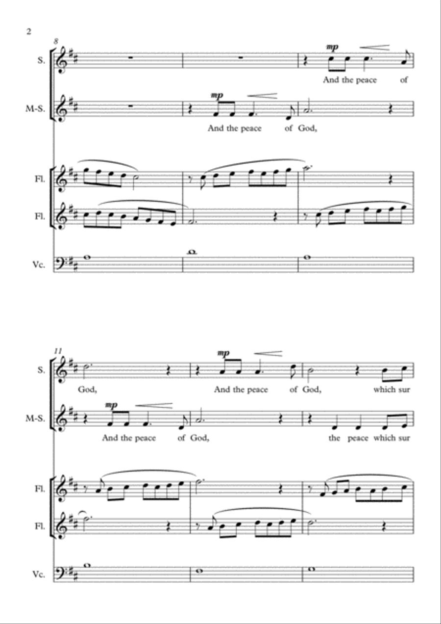 And The Peace Of God, for soprano, alto, two flutes and cello SA scores gallery preview page 2