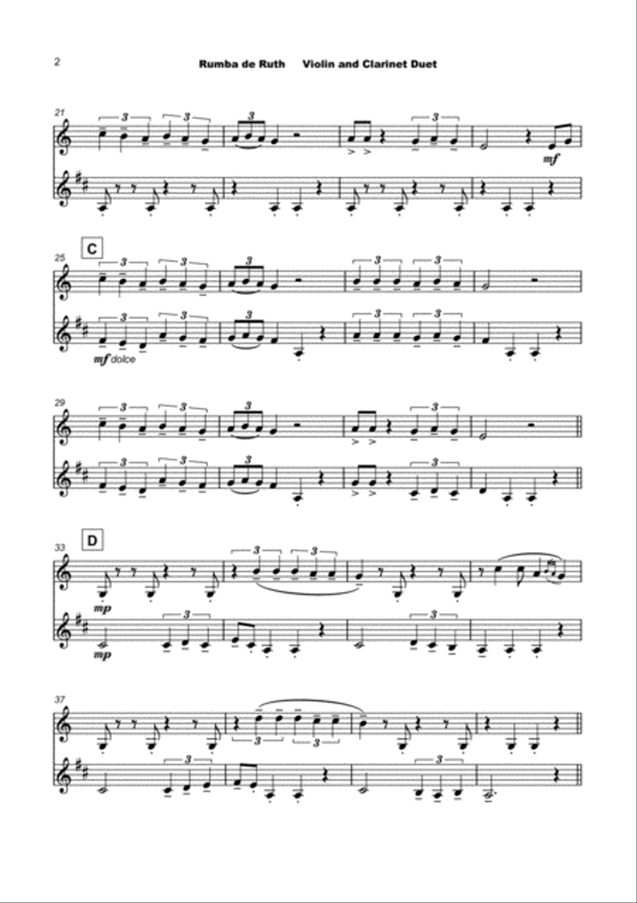 Rumba de Ruth, for Violin and Clarinet Duet Clarinet Duet scores gallery preview page 3