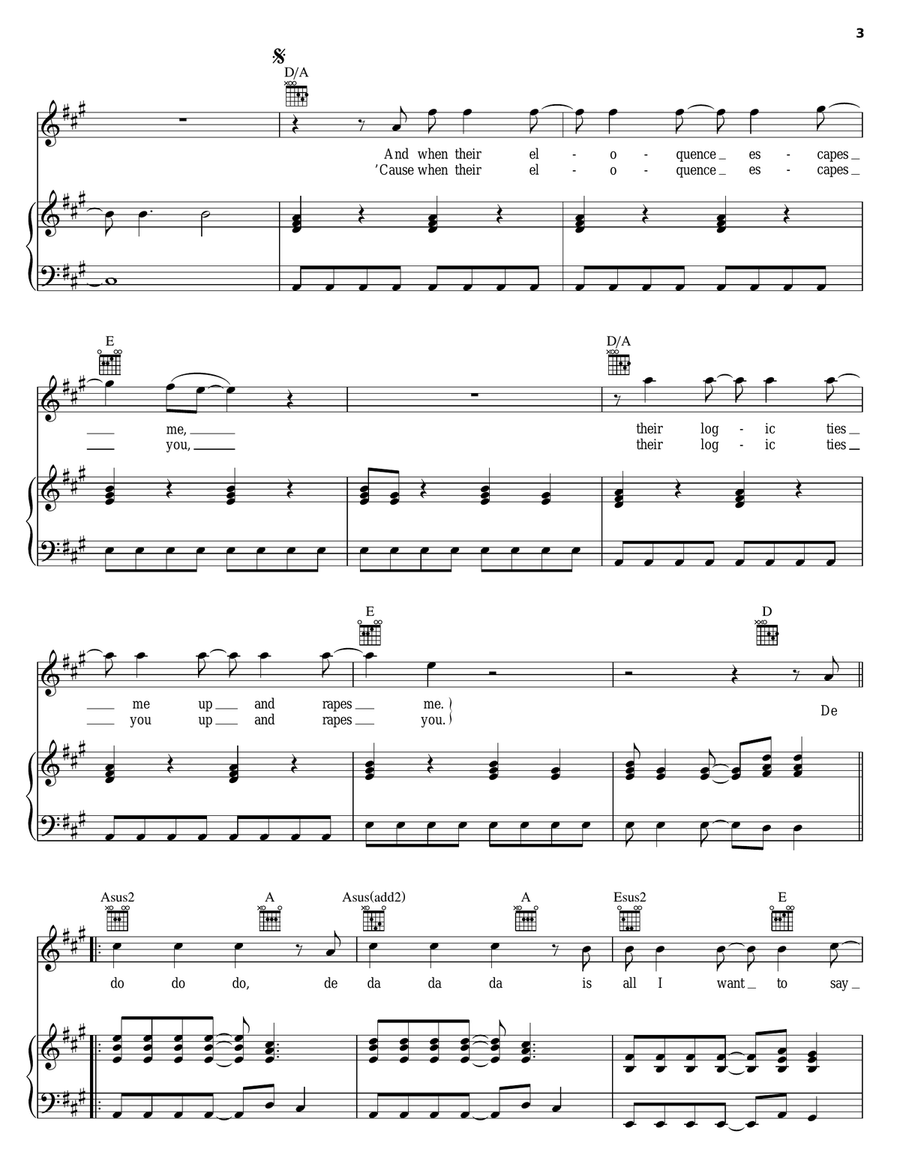 De Do Do Do, De Da Da Da Piano, Vocal, Guitar scores gallery preview page 3