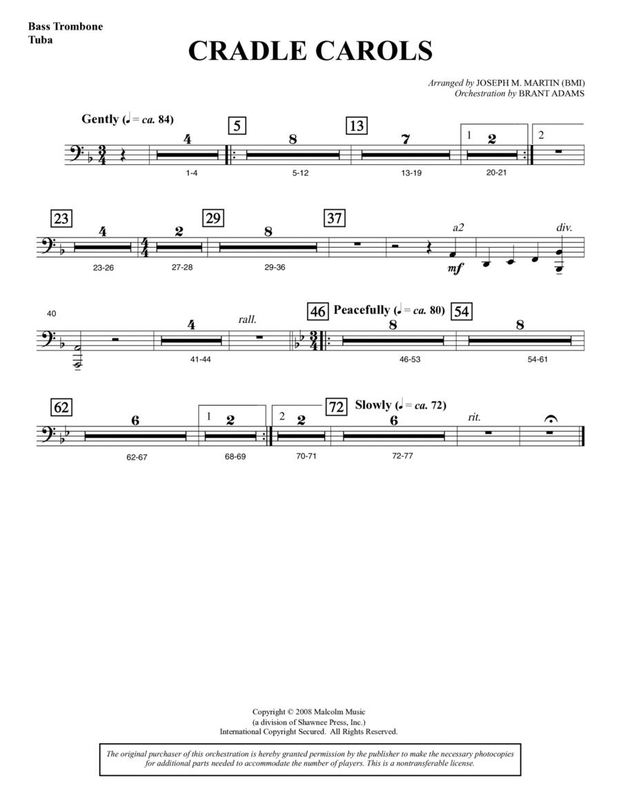 Cradle Carols (from Carols For Choir And Congregation) - Bass Trombone/Tuba Choir scores gallery preview page 1