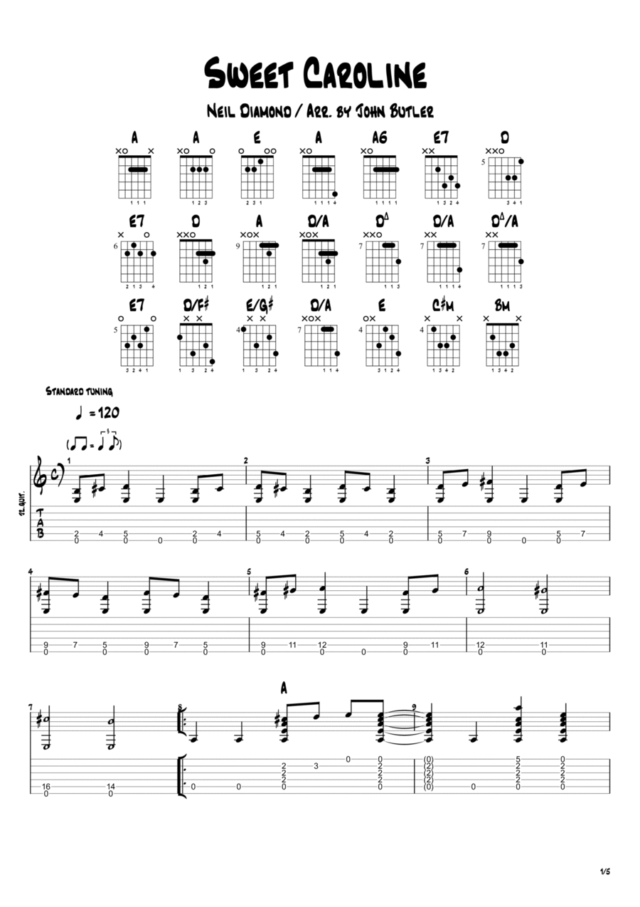 Sweet Caroline Acoustic Guitar scores gallery preview page 1