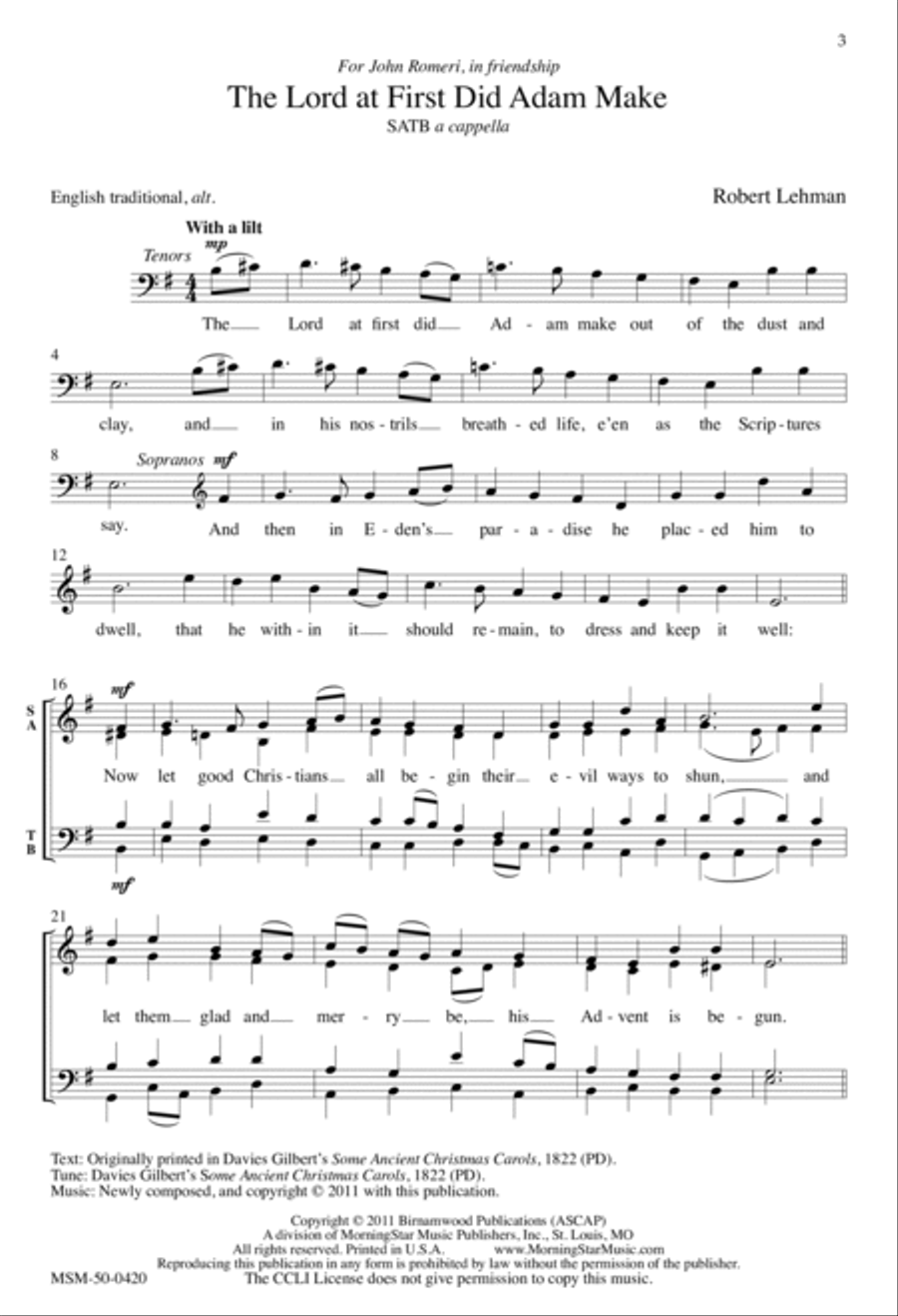 The Lord at First Did Adam Make 4-Part scores gallery preview page 1