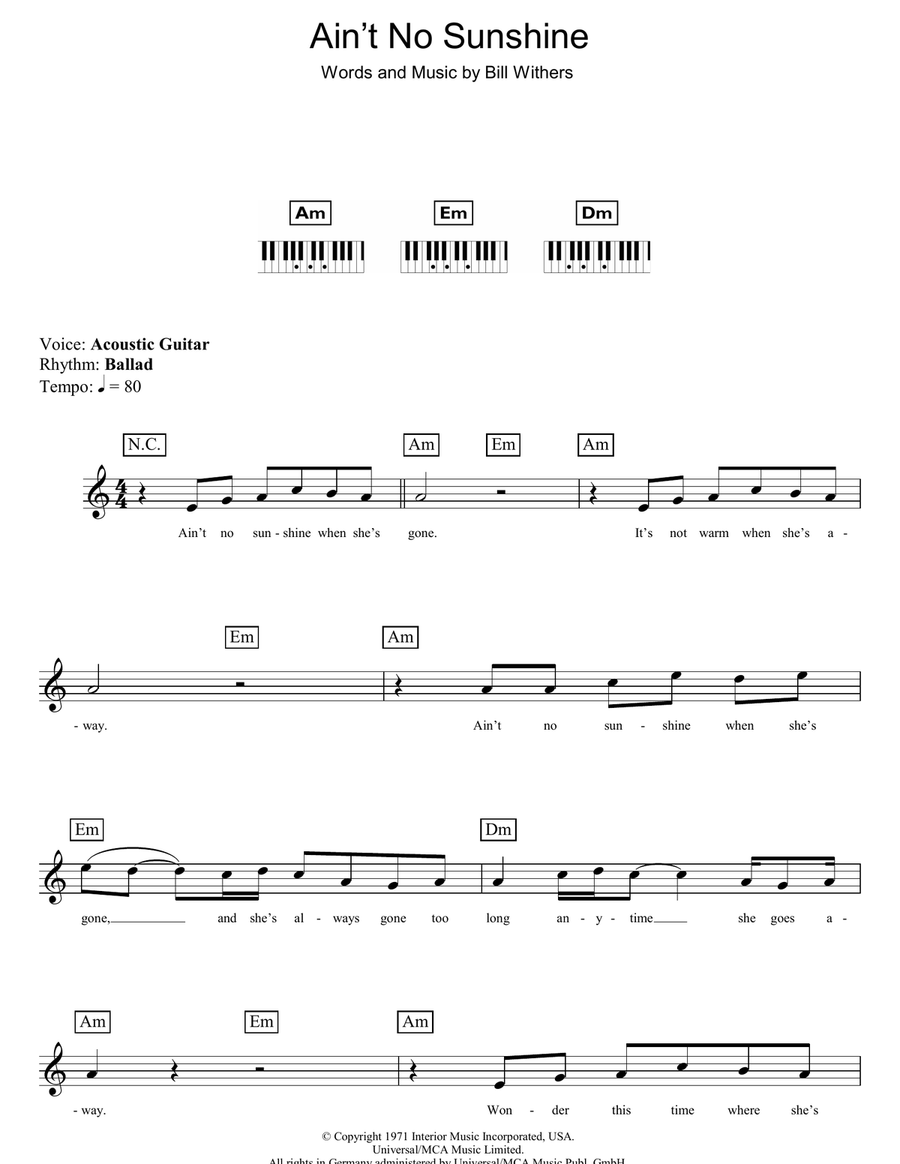 Ain't No Sunshine Ain't No Sunshine Piano scores gallery preview page 1