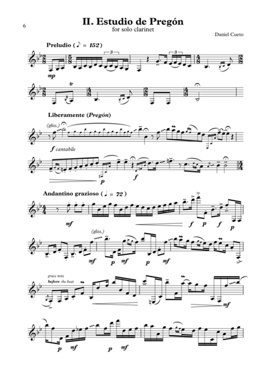 II. 'Estudio de Pregon', for solo clarinet (from ESTUDIOS CRIOLLOS)