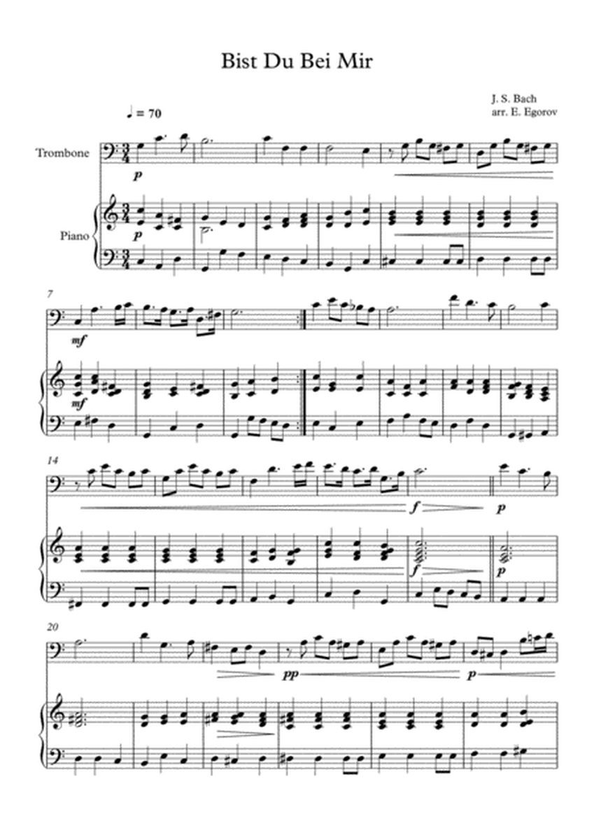 Bist Du Bei Mir, Johann Sebastian Bach, For Trombone & Piano image number null