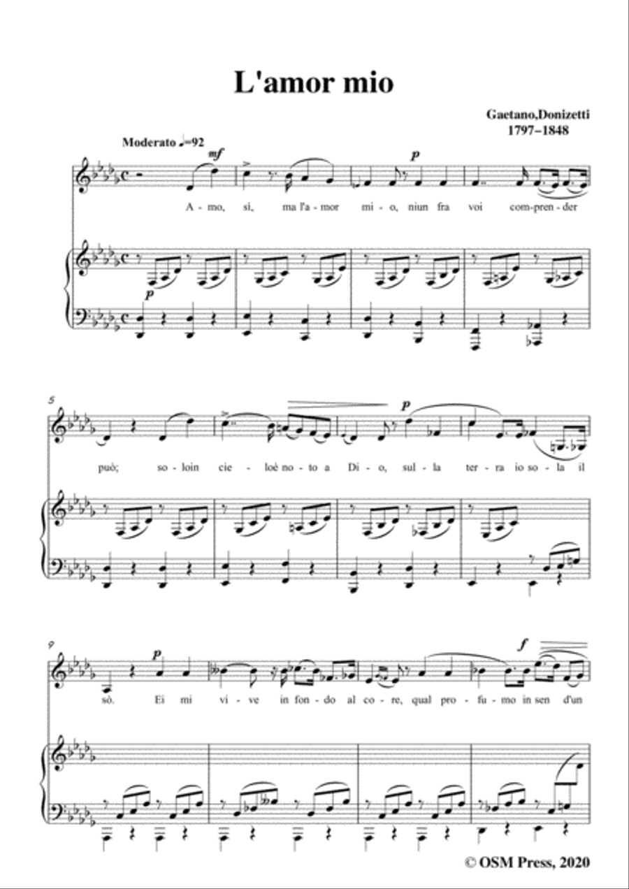 Donizetti-L'amor mio,in D flat Major,for Voice and Piano Voice Solo scores gallery preview page 3