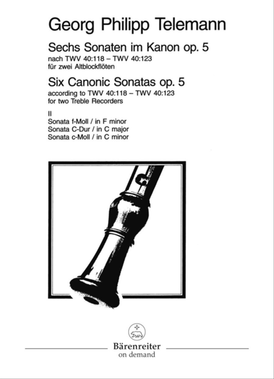 6 Sonaten im Kanon, Op. 5 TWV 40:118-123 Alto Recorder scores gallery preview page 1