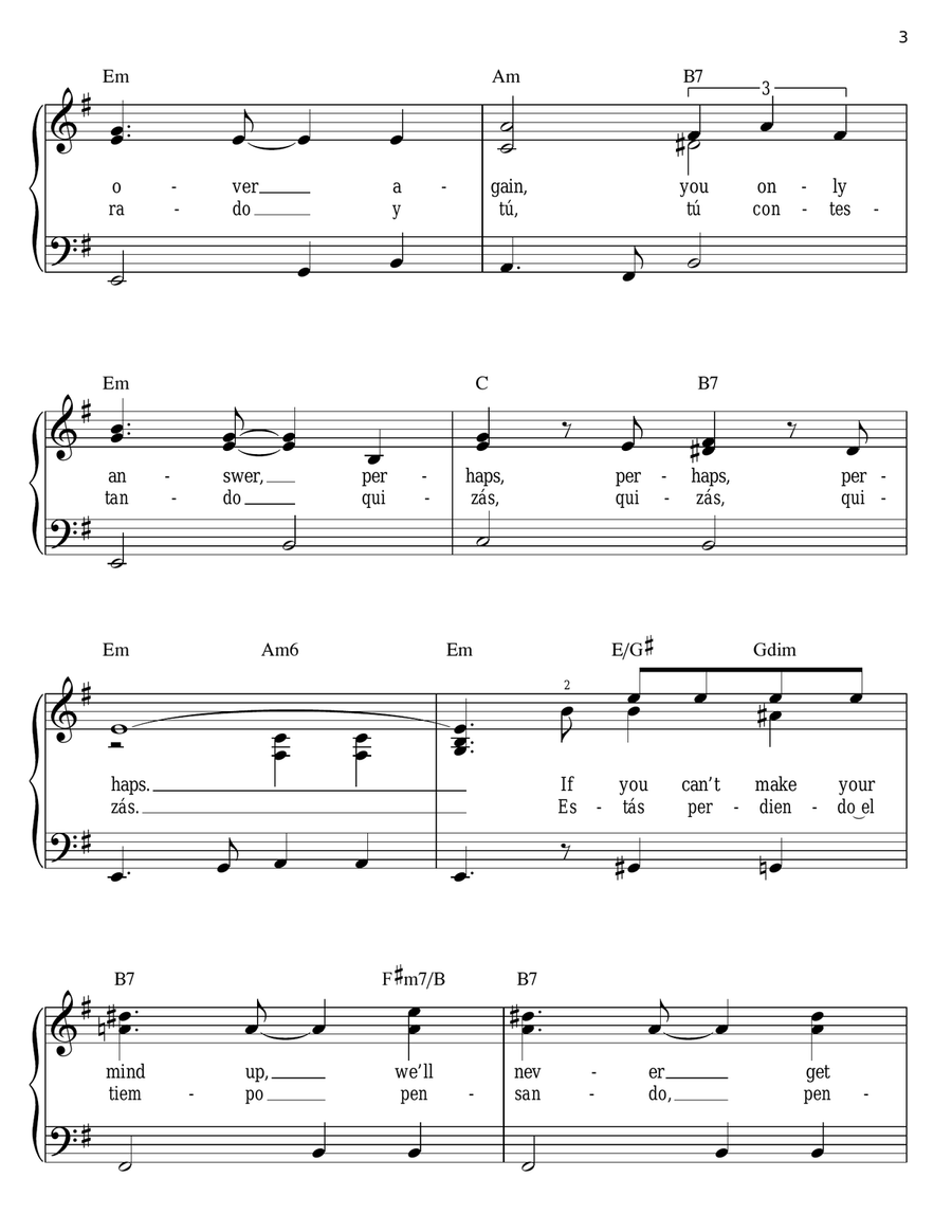 Quizas, Quizas, Quizas (Perhaps, Perhaps, Perhaps) Easy Piano scores gallery preview page 3