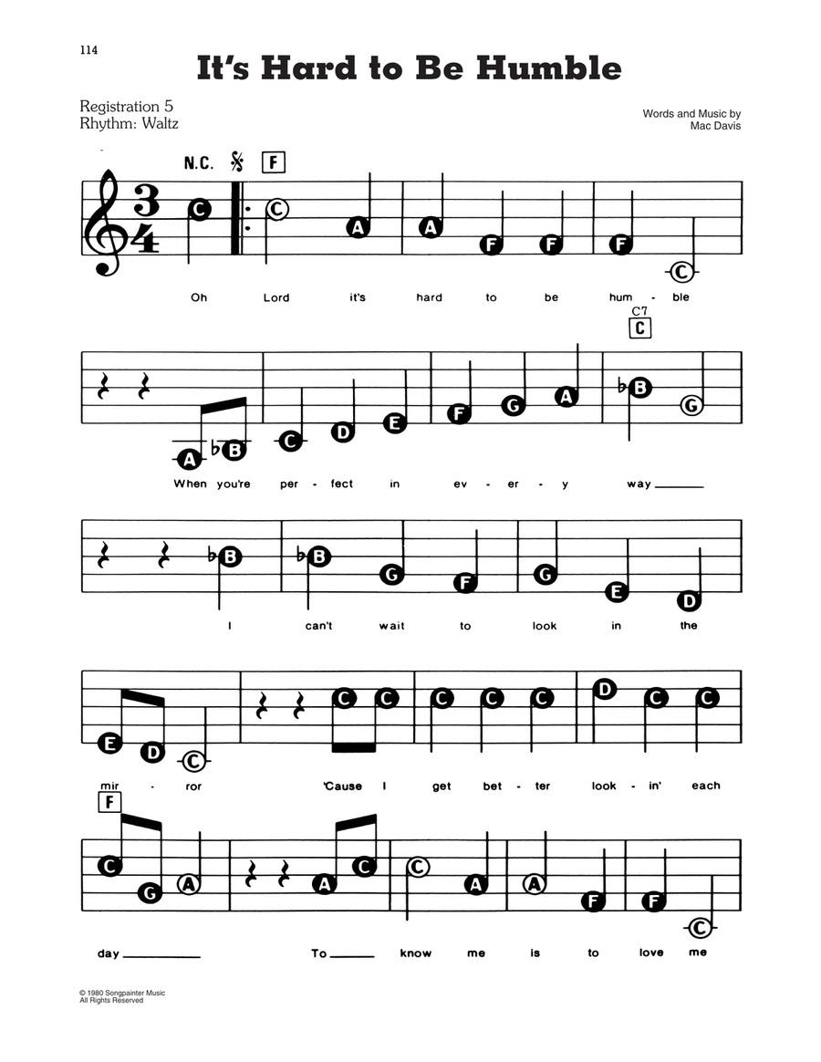 It's Hard To Be Humble Electronic Keyboard scores gallery preview page 1