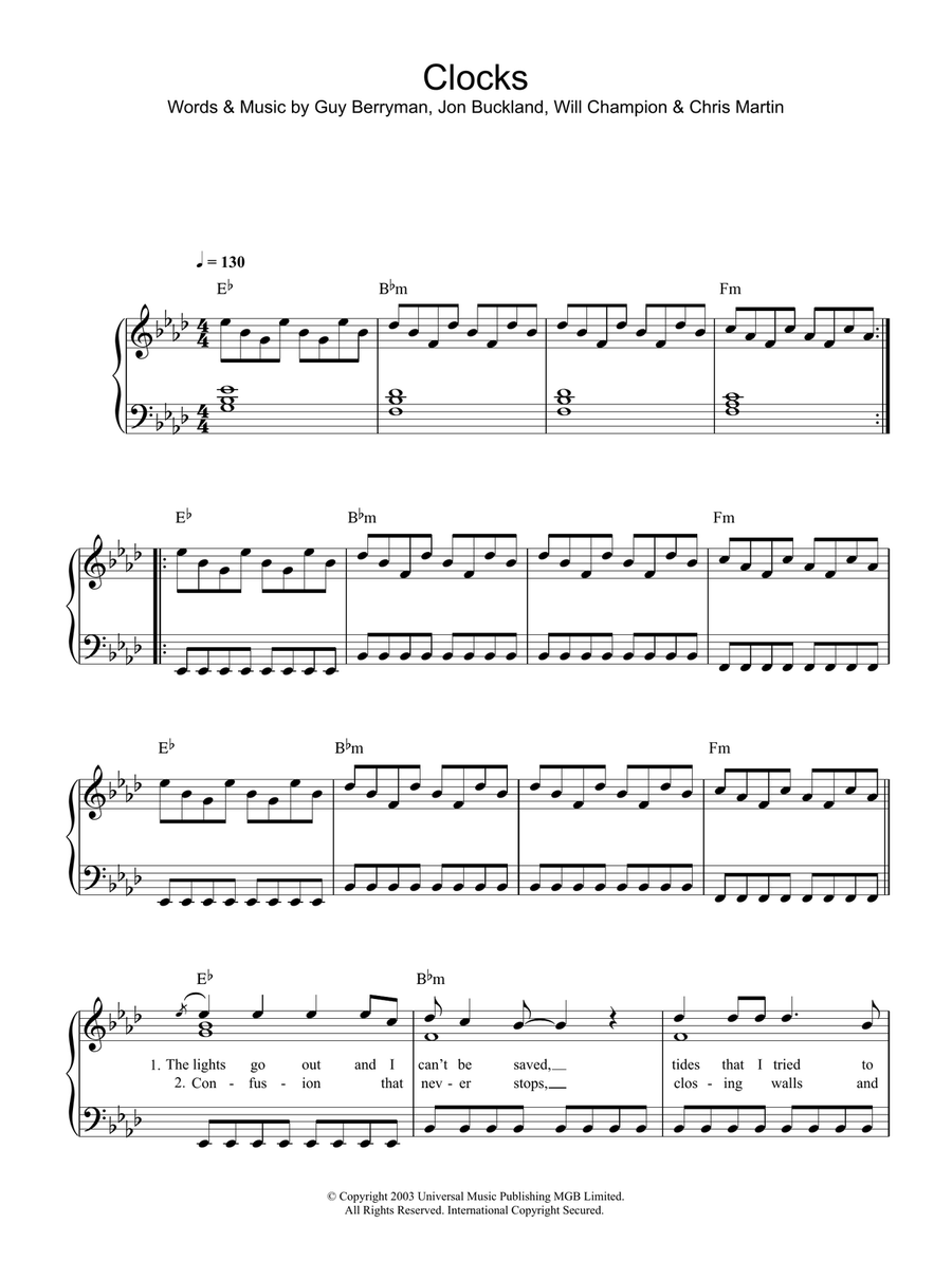 Clocks Piano Solo scores gallery preview page 1