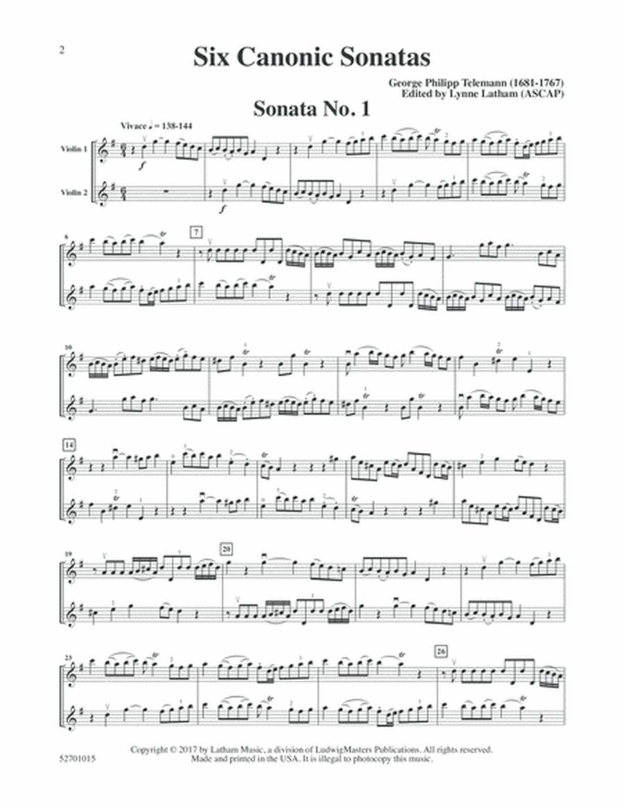 Six Canonic Sonatas: Sonatas No. 1 & 2 for String Duo