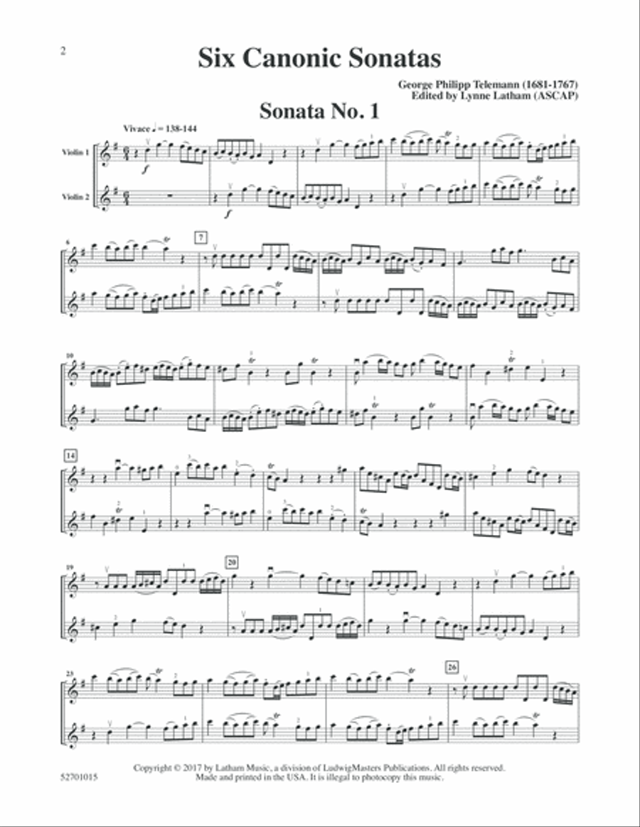 Six Canonic Sonatas: Sonatas No. 1 & 2 for String Duo String Duet scores gallery preview page 2