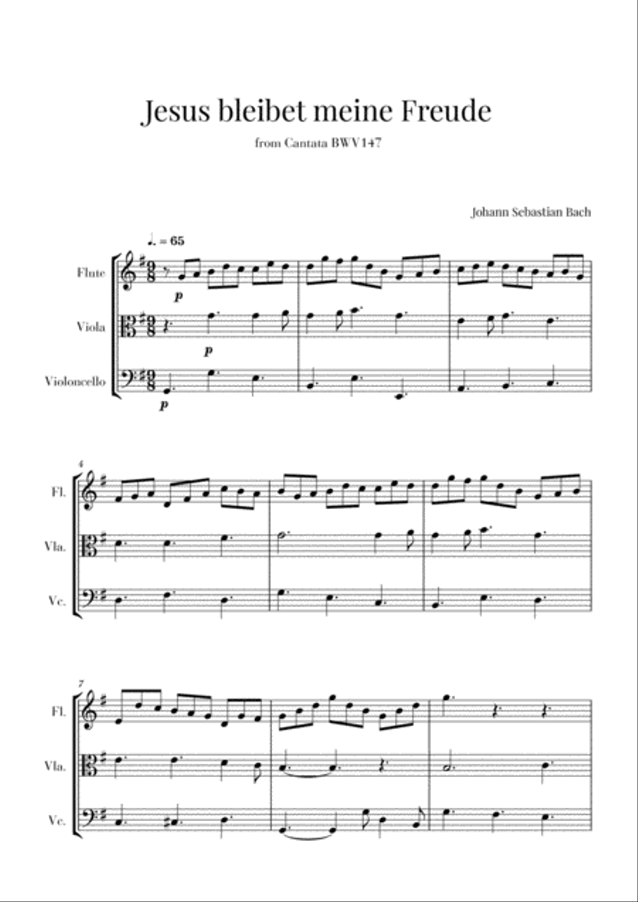 Bach - Jesus bleibet meine Freude for Flute, Viola and Cello Small Ensemble scores gallery preview page 1
