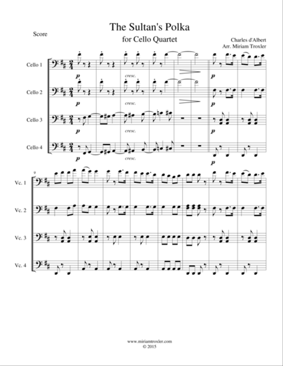 The Sultan's Polka for Cello Quartet Cello scores gallery preview page 1