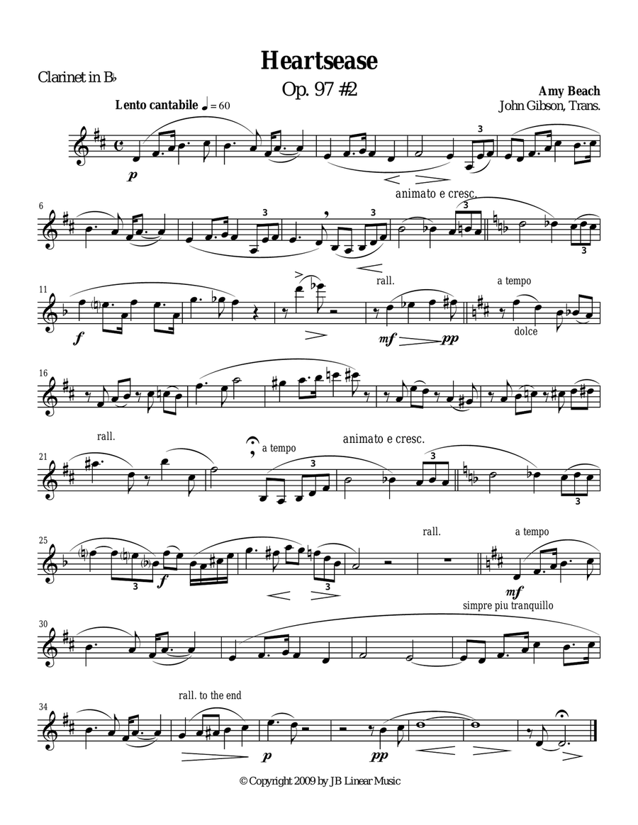Amy Beach - From Grandmother's Garden for clarinet and piano B-Flat Clarinet scores gallery preview page 5