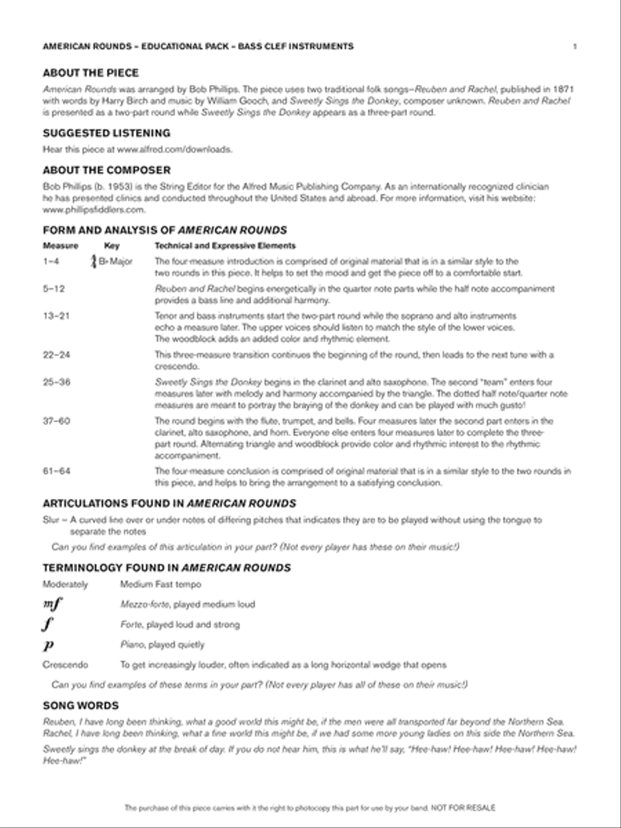 American Rounds: Bass Clef Educational Pack Concert Band scores gallery preview page 1