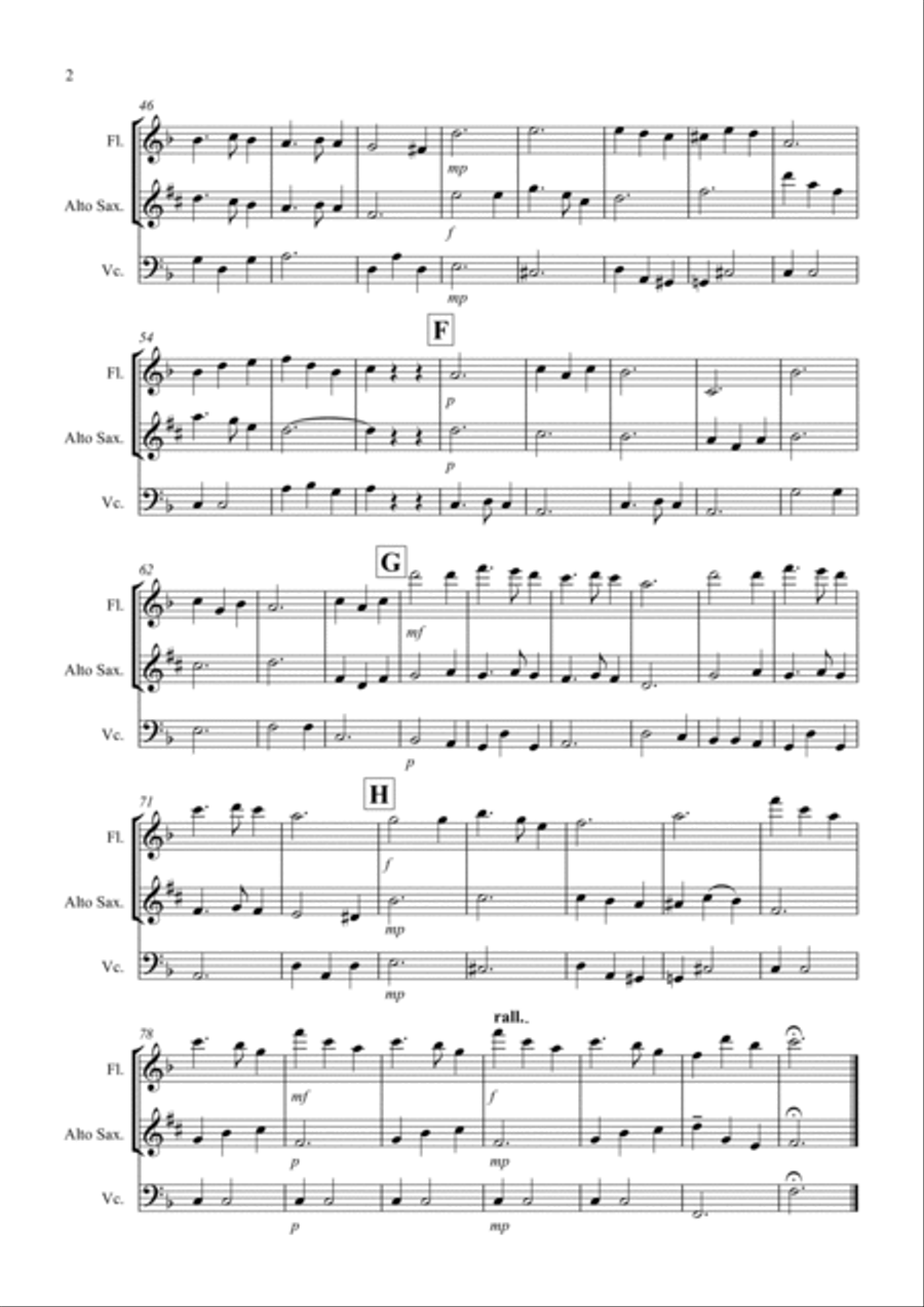 Alto Saxophone and Cello Trio, Silent Night for Flute Small Ensemble scores gallery preview page 2