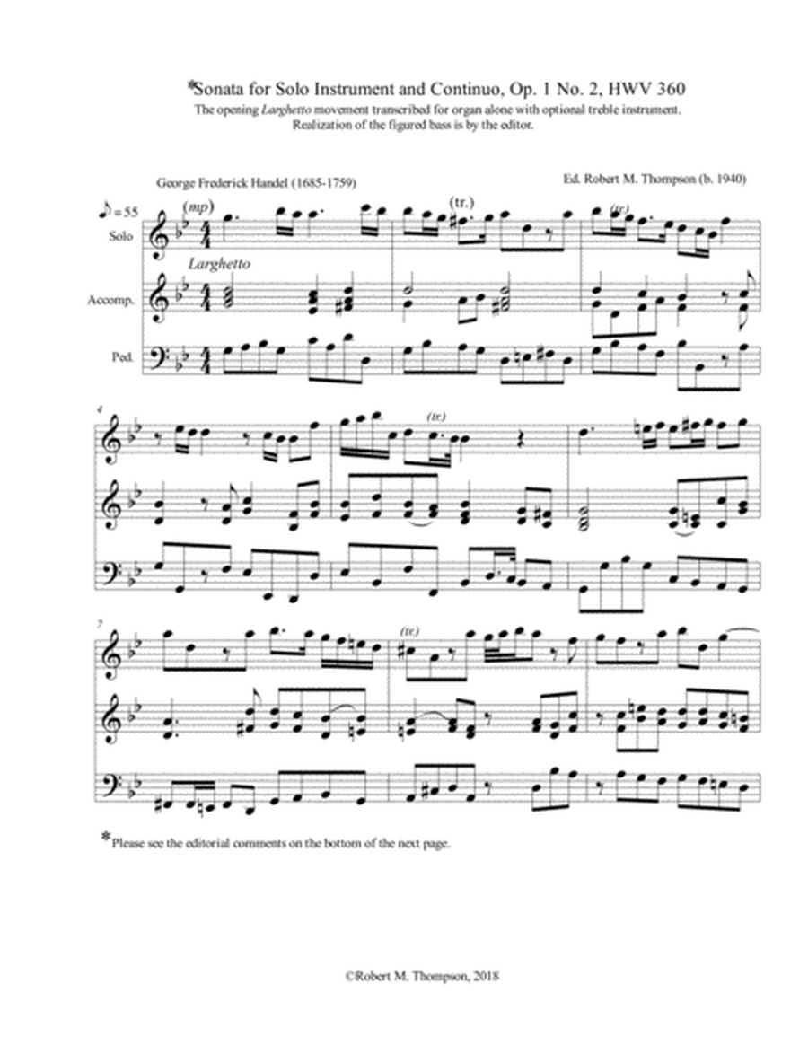 G. F. Handel, "Larghetto" for organ solo