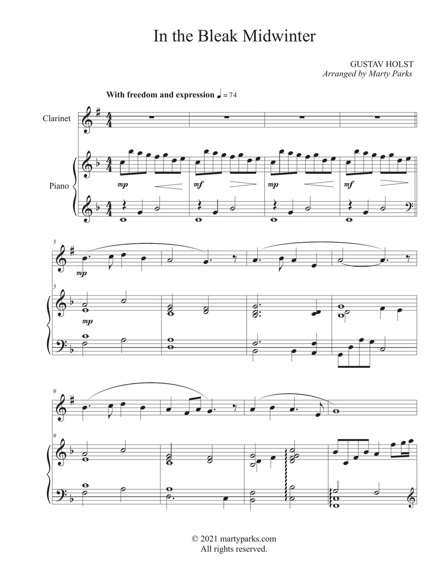 In the Bleak Midwinter (Clarinet-Piano) Clarinet Solo scores gallery preview page 1