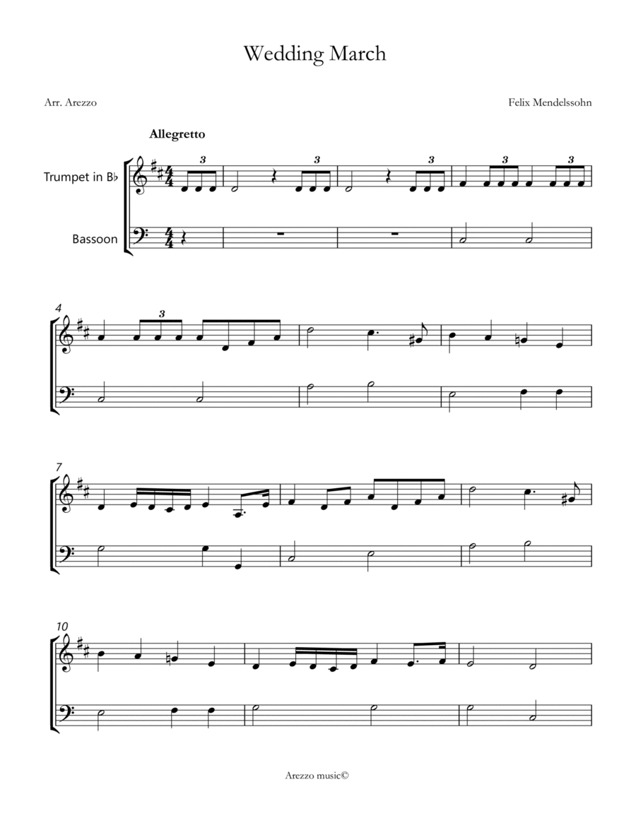 wedding march mendelssohn Trumpet and bassoon sheet music Chamber Music scores gallery preview page 1