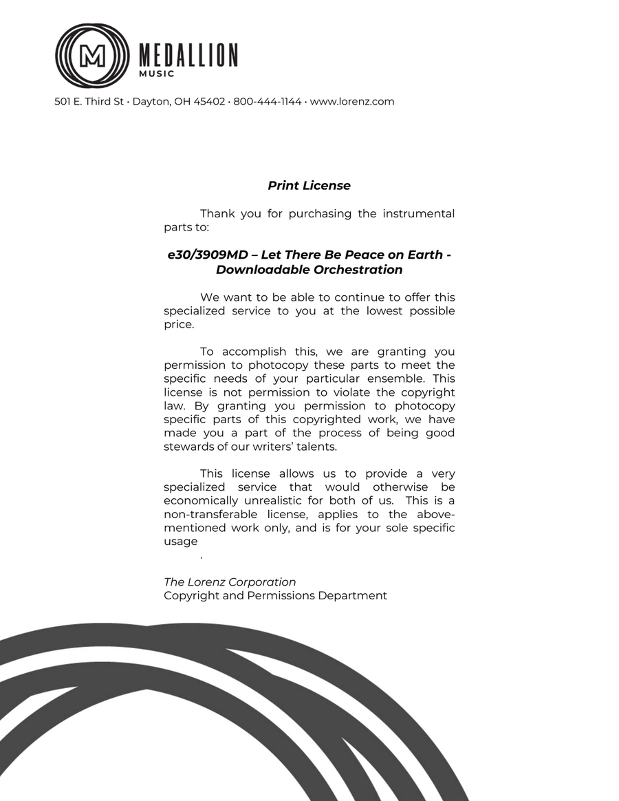Let There Be Peace on Earth - Downloadable Orchestration Set of Parts scores gallery preview page 1