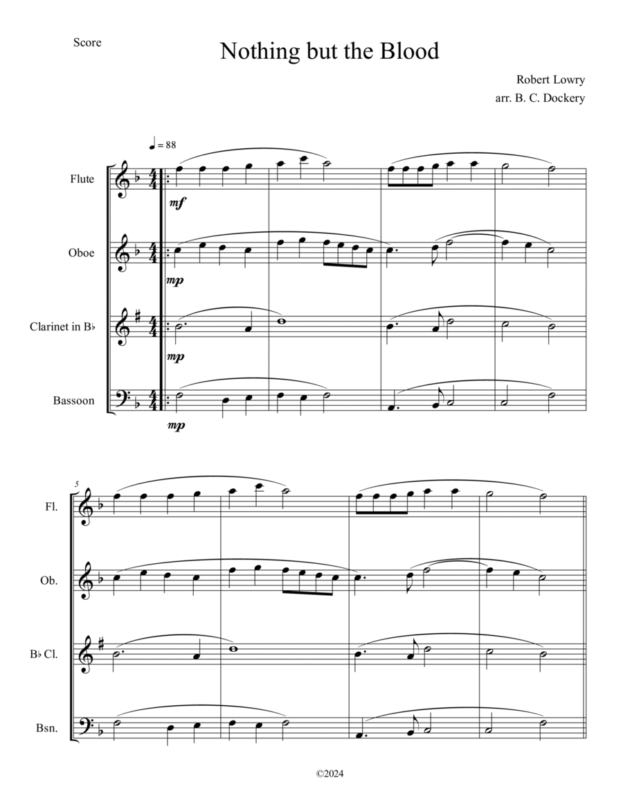 Nothing But the Blood (Woodwind Quartet) Woodwind Quartet scores gallery preview page 1