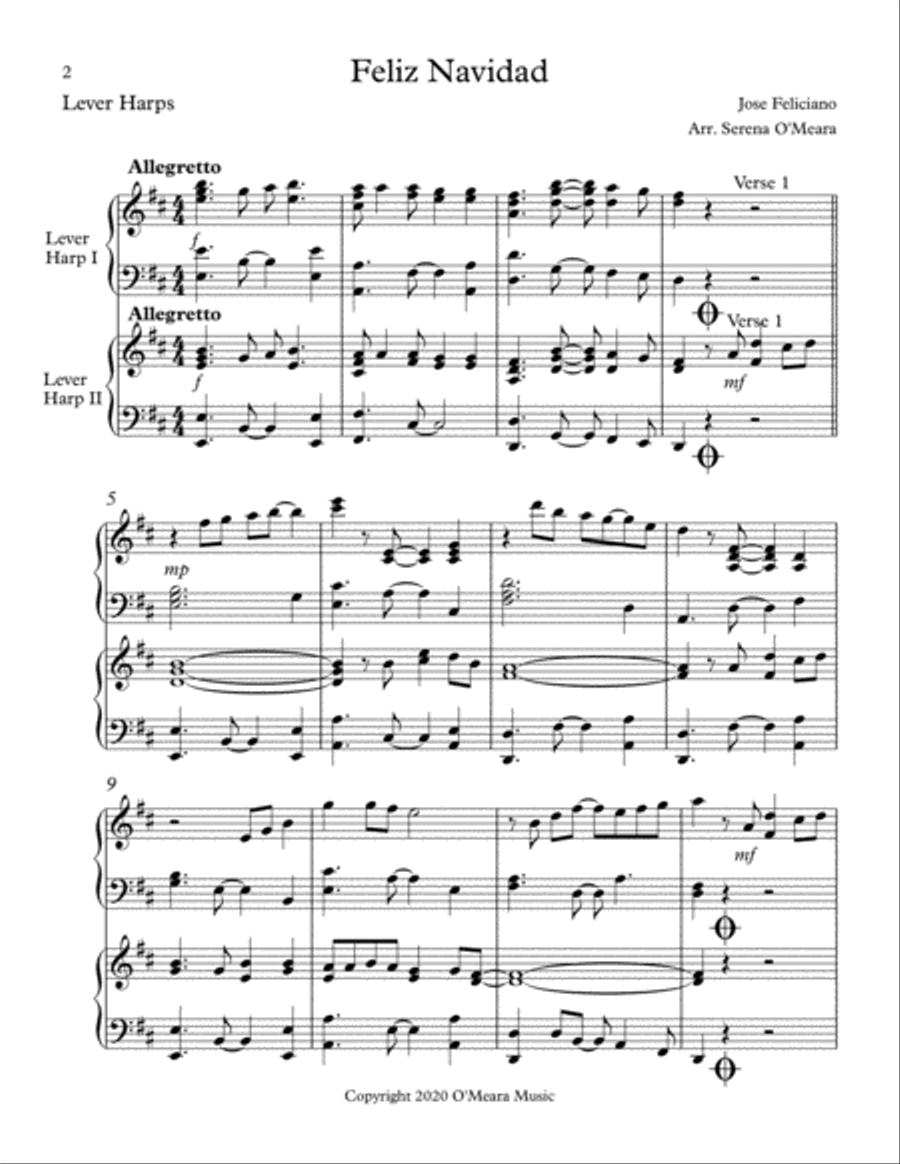 Feliz Navidad Celtic Harp scores gallery preview page 2