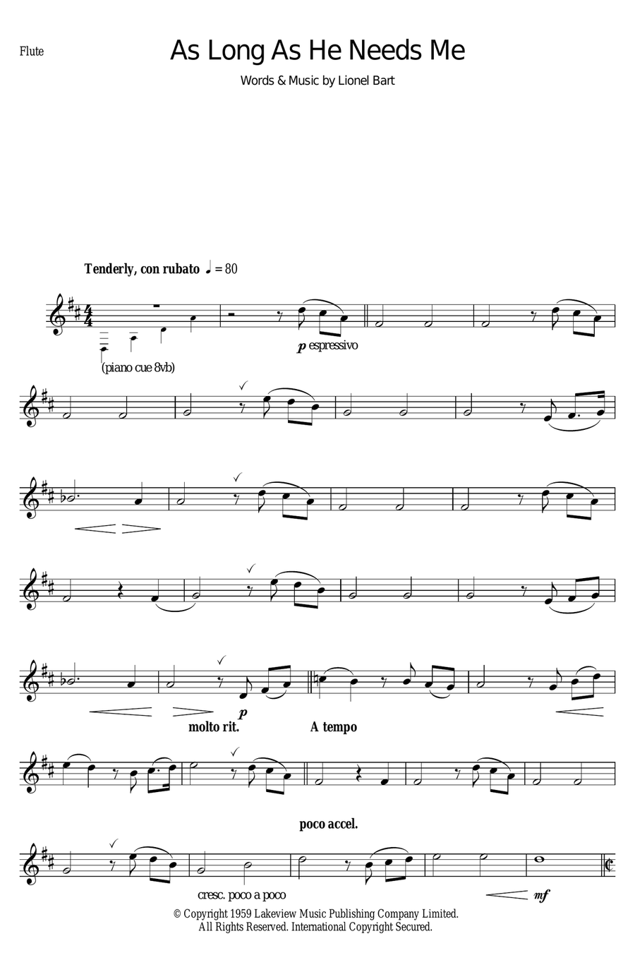 As Long As He Needs Me (from Oliver!) Flute Solo scores gallery preview page 1