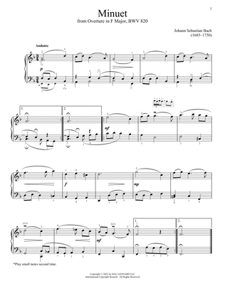 Book cover for Minuet In F Major, BWV 820