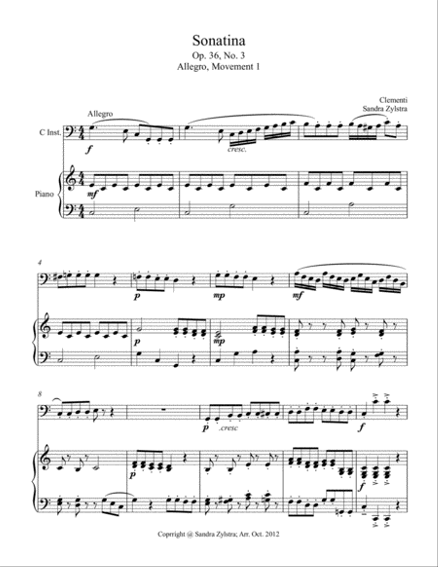 Sonatina-Clementi (Op. 36, No. 3) (bass C instrument solo) Small Ensemble scores gallery preview page 2