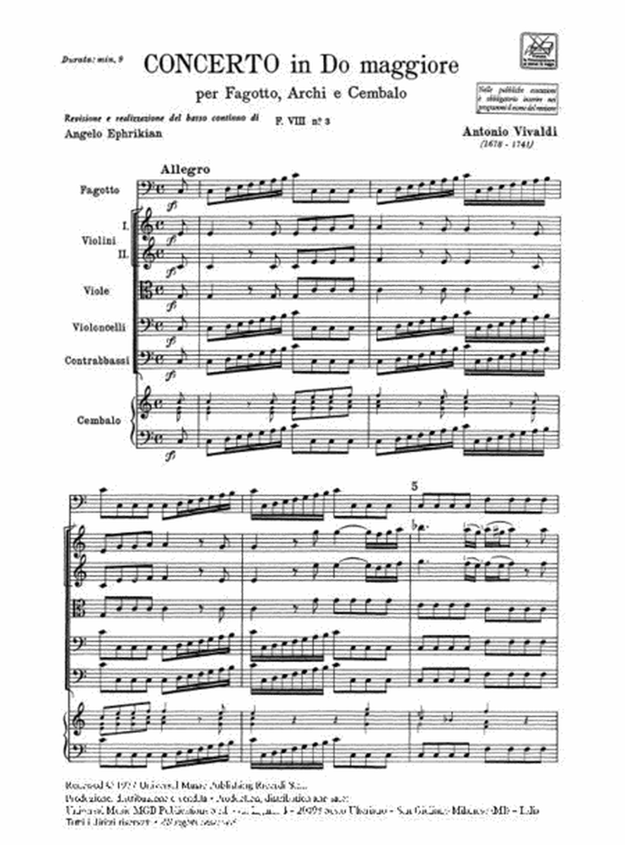 Concerto per Fagotto, Archi e BC in Do Rv 478