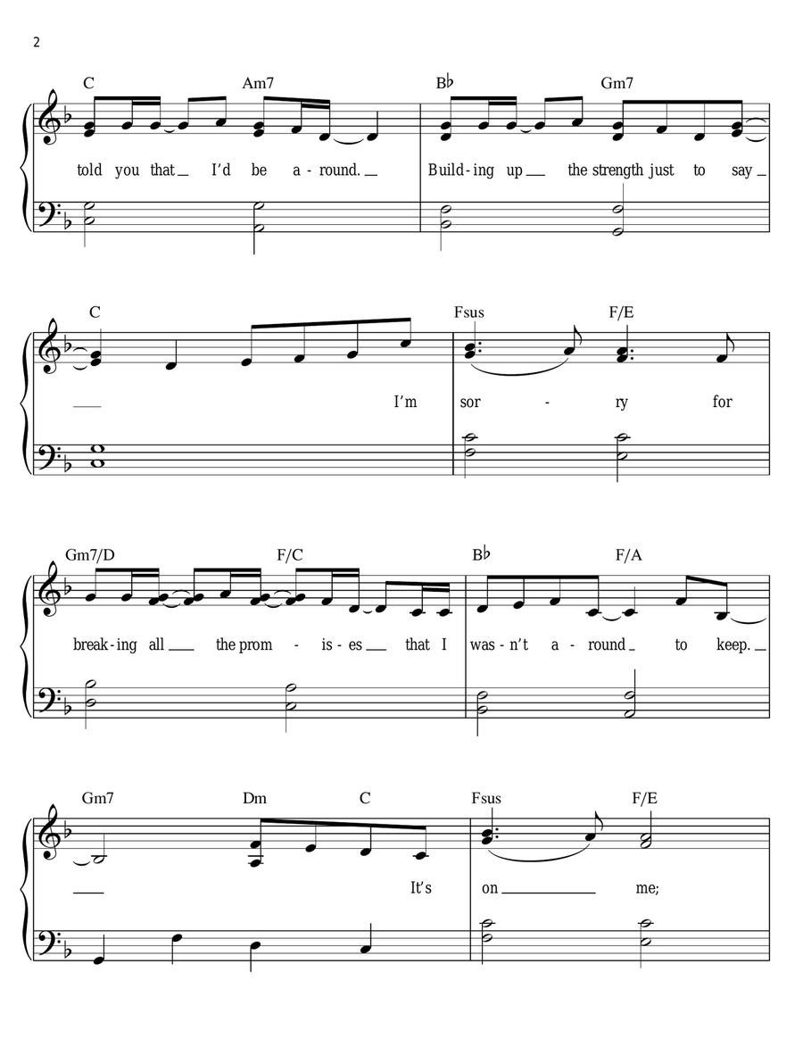 Sorry Easy Piano scores gallery preview page 2