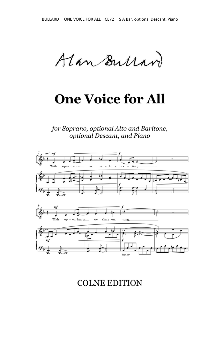 One Voice for All (mixed voice version) 3-Part scores gallery preview page 1