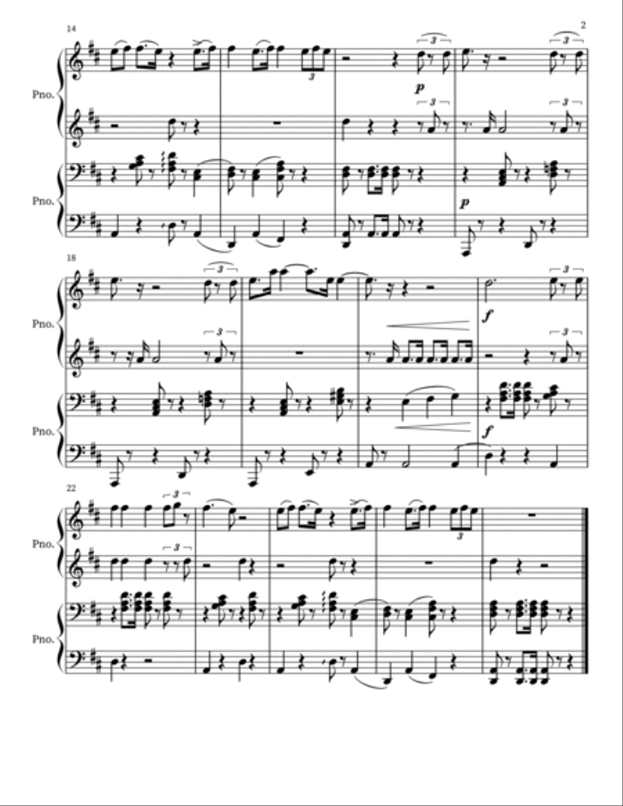 Triumphal March from the opera Aida by Giuseppe Verdi, piano duet, late beginner, early intermediate Piano Duet scores gallery preview page 2