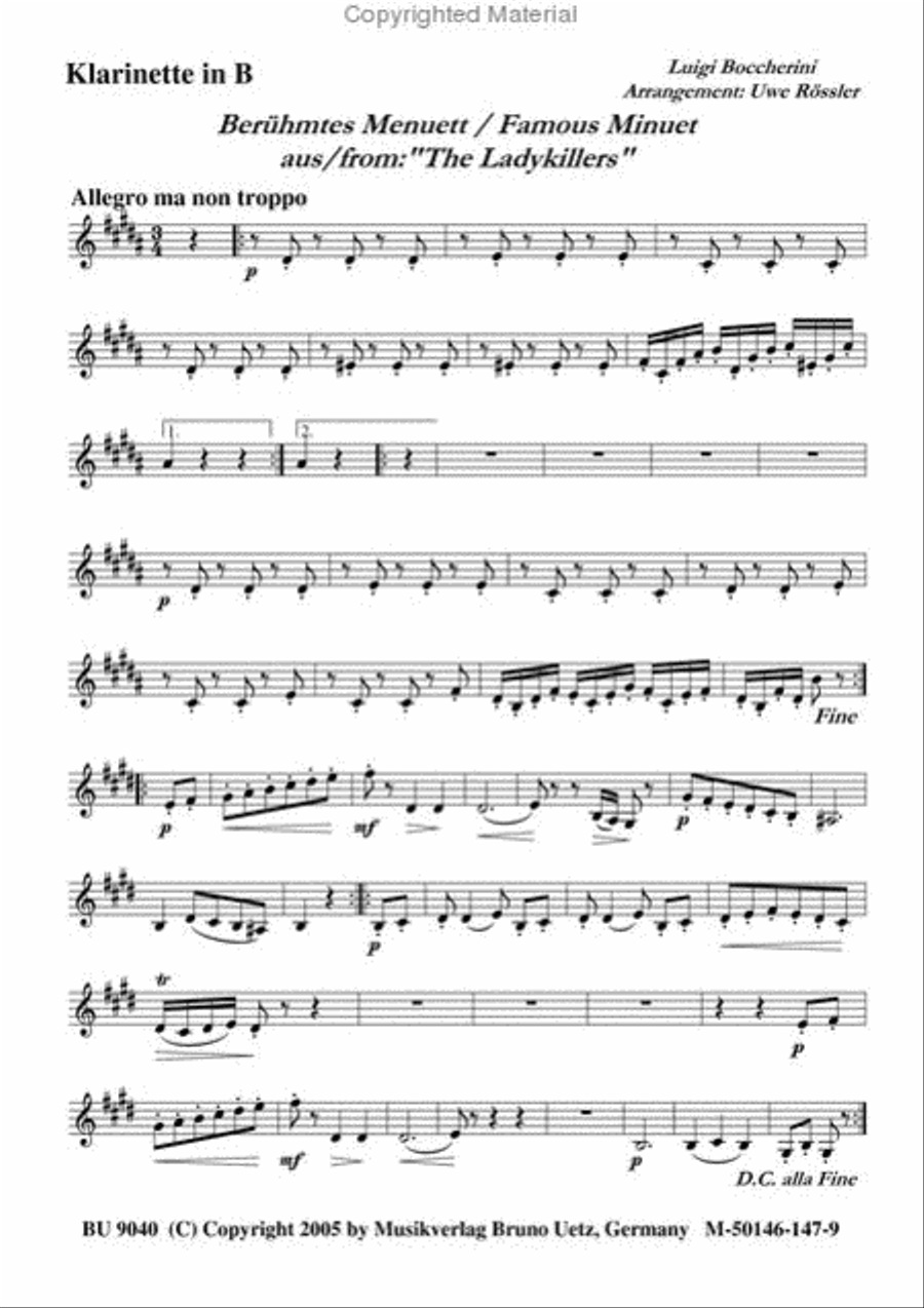 Famous Minuet Clarinet scores gallery preview page 3
