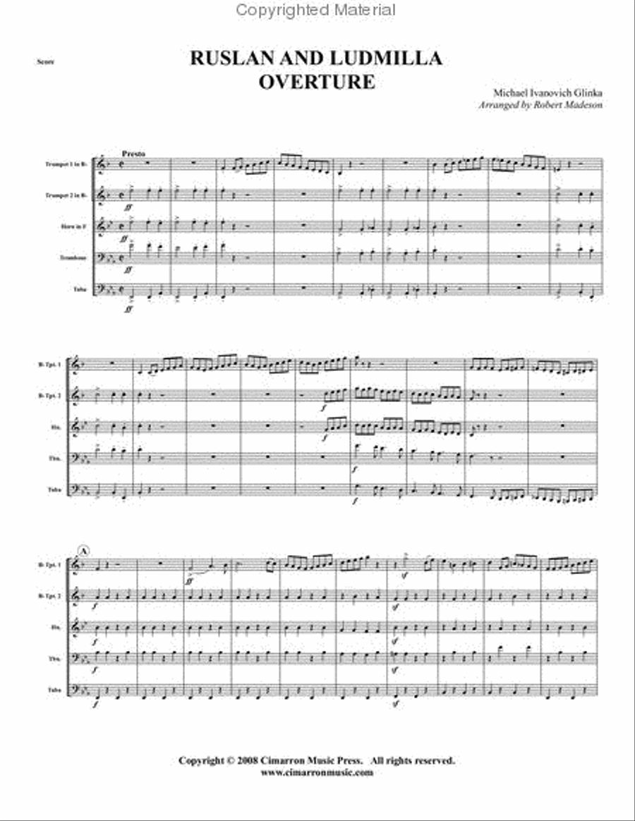 Russlan & Ludmilla Overture Brass Quintet scores gallery preview page 2