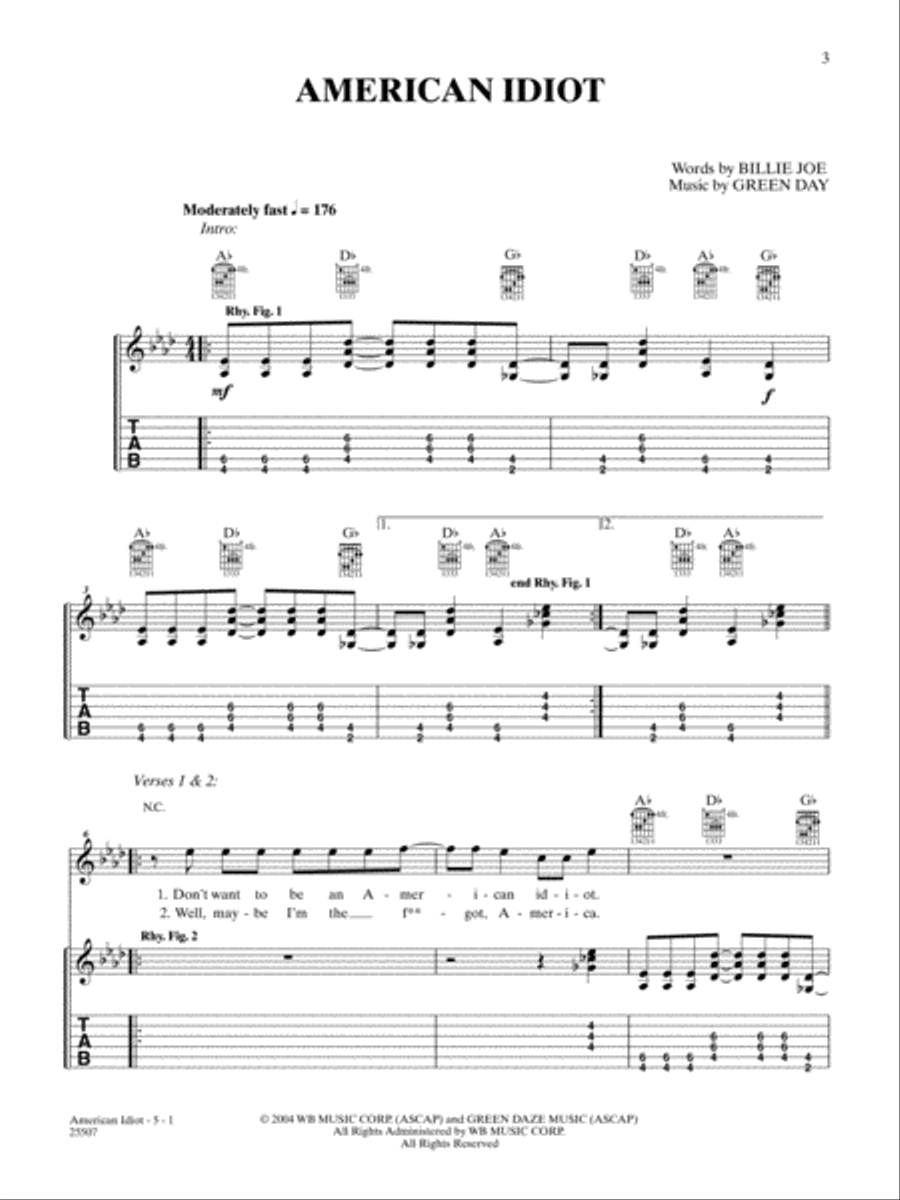 American Idiot American Idiot Easy Guitar scores gallery preview page 1