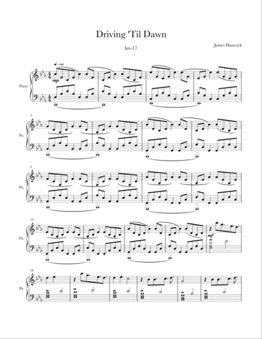 Driving Til' Dawn Driving Til' Dawn Piano Solo scores gallery preview page 1