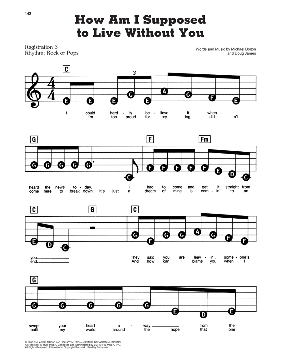 How Am I Supposed To Live Without You Electronic Keyboard scores gallery preview page 1