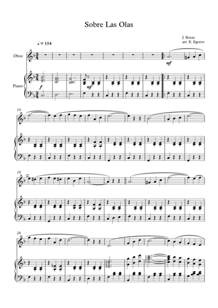 Sobre Las Olas (Over The Waves), Juventino Rosas, For Oboe & Piano by Juventino Rosas Piano - Digital Sheet Music