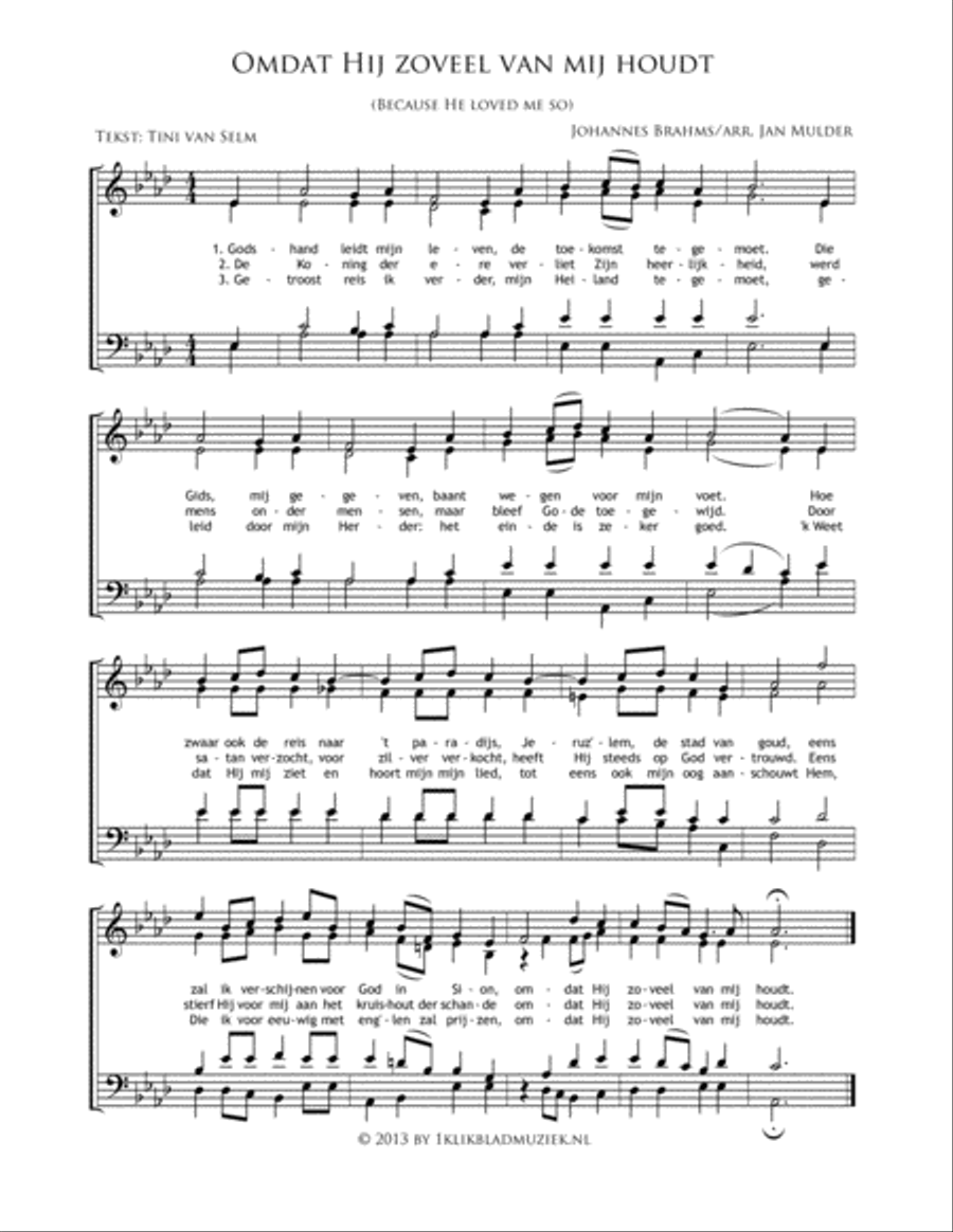 Omdat Hij Zoveel Van Mij Houdt 4-Part scores gallery preview page 1