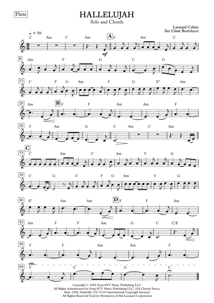 Hallelujah Flute Solo scores gallery preview page 1